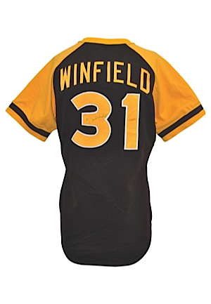 1979 San Diego Padres Dave Winfield Game-Used & Twice Autographed Road Jersey (JSA • NL RBI Leader • Outstanding Example)
