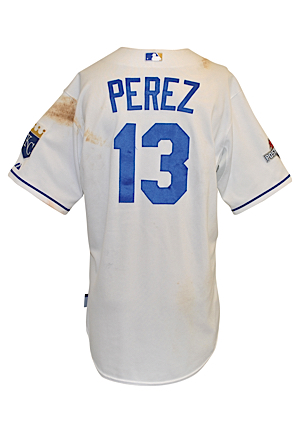 2015 Salvador Perez Kansas City Royals MLB Playoffs Game-Used Home Jersey (MLB Hologram • ALCS Games 1, 2 & 6 • Championship Season • Unwashed)