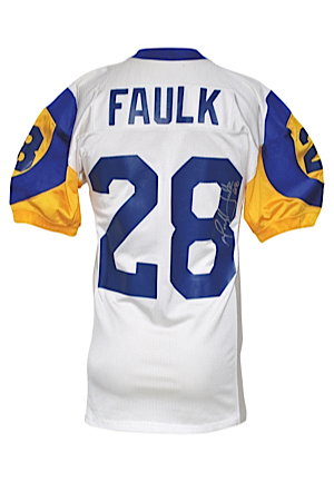 1999 Marshall Faulk St. Louis Rams Game-Used & Autographed Road Jersey (Championship Season • Offensive PoY • PSA/DNA • Repairs)