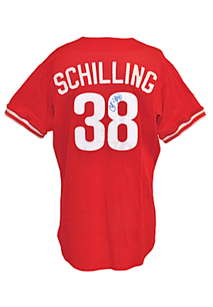 Late 1990s Curt Schilling Philadelphia Phillies Worn & Autographed BP Jersey (JSA)