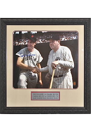 Framed Babe Ruth & Ted Williams Photo Signed by Williams (JSA)