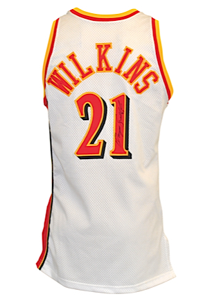 1993-94 Dominique Wilkins Atlanta Hawks Game-Used & Autographed Home Uniform (2)(JSA • Photo Of Wilkins Signing)