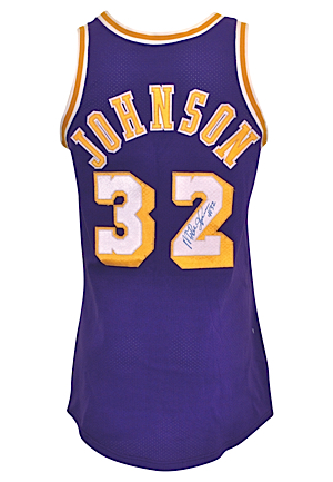Mid 1980s Ervin "Magic" Johnson Los Angeles Lakers Game-Used & Autographed Road Jersey (Full JSA LOA)
