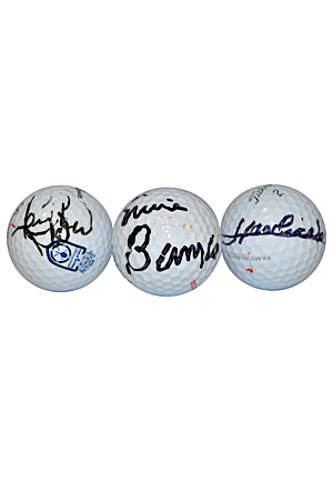 Larry Bird, John Havlicek & Ernie Banks Autographed Golf Balls (3)(JSA)