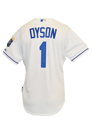 8/7/2015 Jarrod Dyson Kansas City Royals Bench-Worn Home Jersey (MLB Hologram • Championship Season)