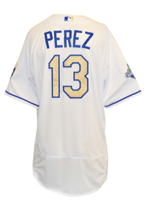 4/3/2016 Salvador Perez Kansas City Royals Game-Used Opening Day Home Jersey (MLB Hologram • Ring Ceremony)
