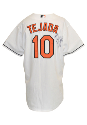 Mid 2000s Miguel Tejada Baltimore Orioles Game-Used & Autographed Home Jersey (JSA • Autographed By & Sourced From Livan Hernandez)