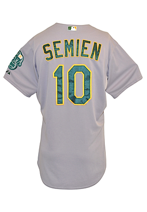 8/26/2015 Mark Semien Oakland Athletics Game-Used Road Jersey (MLB Hologram)
