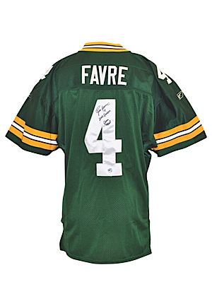 2002 Brett Favre Green Bay Packers Game-Used & Autographed Home Jersey (JSA & PSA/DNA LOAs • Favre LOA & Photo Of Him Signing)