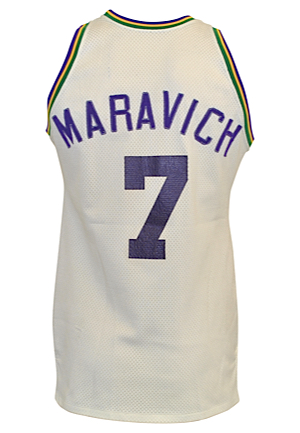 1977-78 "Pistol" Pete Maravich New Orleans Jazz Game-Used Home Jersey (Pounded • Photo-Matched to 1/24/78 31-Point Performance Vs. Celtics)