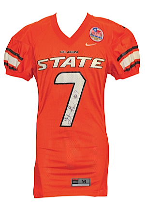 12/27/2002 Tatum Bell Oklahoma State Cowboys Houston Bowl Game-Used & Autographed Jersey (JSA • Repairs)