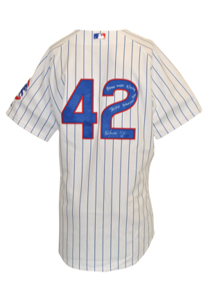 4/15/2009 Alfonso Soriano Chicago Cubs No. 42 Jackie Robinson Day Game-Used & Autographed Home Pinstripe Jersey (JSA • MLB Hologram)