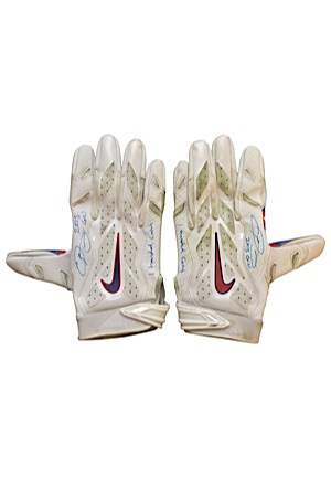 2015-16 Odell Beckham Jr. New York Giants Game-Used & Autographed Gloves Inscribed "1 Handed Catch" (JSA • Beckham LOA)