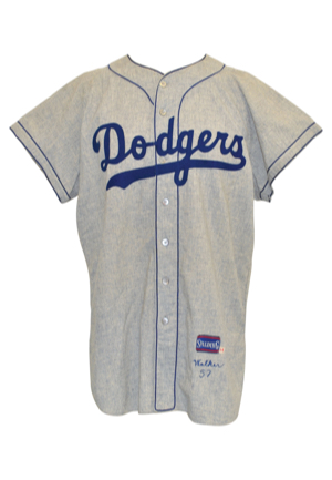 1957 Rube Walker Brooklyn Dodgers Game-Used Road Flannel Jersey (Final Year In Brooklyn)