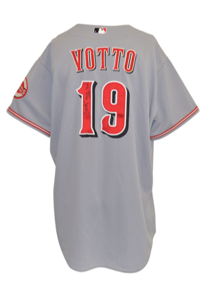 2012 Joey Votto Cincinnati Reds Game-Used & Autographed Road Jersey (JSA)