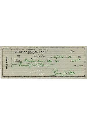 Tyrus R. Cobb Signed Personal Check (JSA)