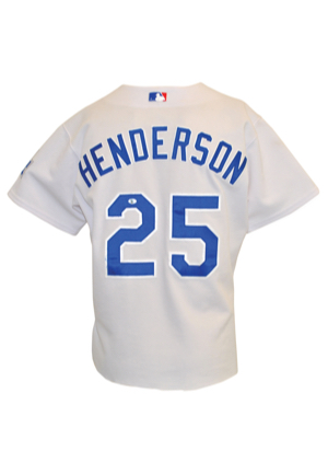 2003 Rickey Henderson Los Angeles Dodgers Game-Used & Autographed Home & Road Jerseys (2)(JSA • Henderson LOA • Final Season)