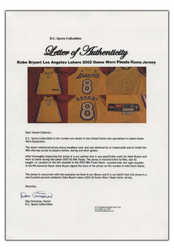 Lot Detail - 2001 Kobe Bryant Game Used and Signed NBA Finals Los Angeles  Lakers Warm Up Jacket (Lakers LOA)