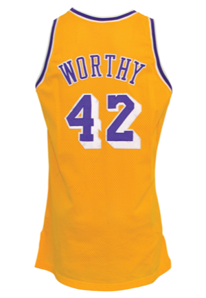 1992-93 James Worthy Los Angeles Lakers Game-Used Home Jersey