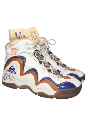 Karl Malone Utah Jazz Game-Used Autographed Sneakers & Monogrammed Sweatband (3)(JSA)