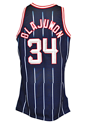 1995-96 Hakeem Olajuwon Houston Rockets Game-Used Road Jersey (Sourced From Equipment Managers Family