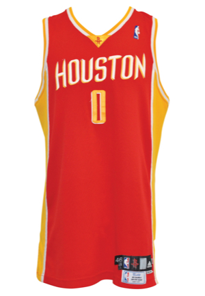 2009-10 Houston Rockets Game-Used Alternate Road Jerseys — Aaron Brooks (Most Improved Player Award) & Kevin Martin (2)(NBA LOAs)