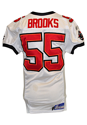 2002 Derrick Brooks Tampa Bay Buccaneers Game-Used Home Jersey (Championship Season • NFL Defensive Player of the Year • Repairs)