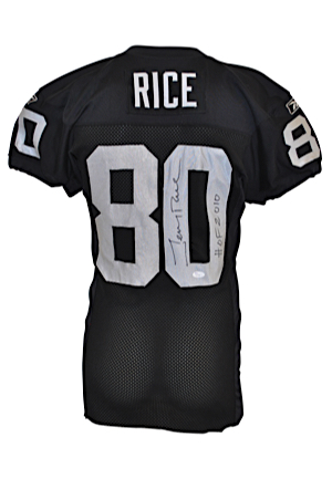 2002 Jerry Rice Oakland Raiders Game-Used & Autographed Home Jersey (JSA • Repair)