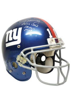 Mid 2000s Eli Manning New York Giants Game-Used & Autographed Helmet With "SB XLII MVP" Inscription (JSA • Originally Sourced From Manning • Mounted Memories LOA)