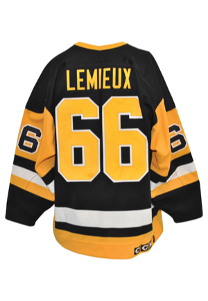 1990-91 Mario Lemieux Pittsburgh Penguins Game-Used & Autographed Road Captains Jersey (JSA • Hockey HOF Documentation)