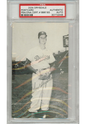 Encapsulated Don Drysdale Signed Personal Postcard (JSA • PSA/DNA Graded Authentic)