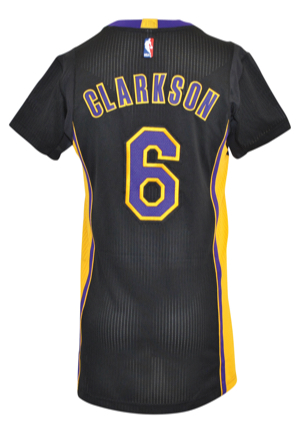 2014-15 Jordan Clarkson Los Angeles Lakers "Hollywood Nights" Game-Used Home Jersey (Built-In Mic Pocket)