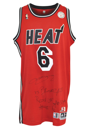 2/12/2013 LeBron James Miami Heat Game-Used & Autographed Hardwood Classic Home Jersey (Championship Season • Regular Season & Finals MVP • Photo-Matched • UDA • Record-Setting Night)