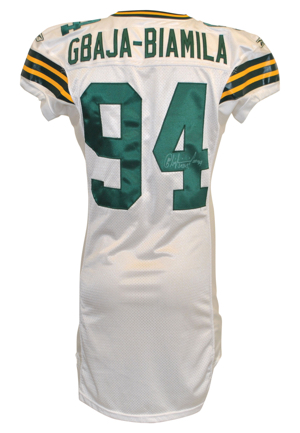 2003 Kabeer Gbaja-Biamila Green Bay Packers Team-Issued & Autographed Road Jersey (JSA)