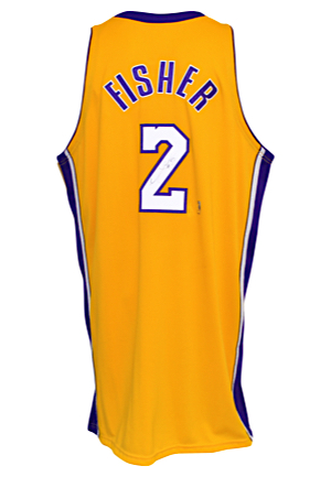 2008-09 Derek Fisher Los Angeles Lakers Game-Used & Autographed Home Jersey (JSA • NBA Hologram)