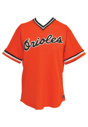 1986 Rex Hudler Baltimore Orioles Batting Practice-Worn Orange Mesh Jersey