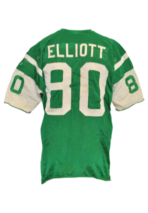 Late 1960s John Elliott New York Jets AFL Game-Used Home Jersey (Pounded With Numerous Repairs • Photo-Matched)