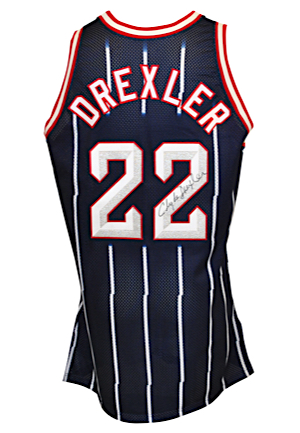 1996-97 Clyde Drexler Houston Rockets Game-Used & Autographed Road Jersey (JSA)
