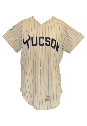Minor Leagues Game-Used Jerseys Lot — 1969 Cocoa Astros Road Flannel, 1969 Tucson Toros Home Pinstripe Flannel, 1972 Oklahoma City 89ers & 1989-90 St. Petersburg Pelicans Road (4)