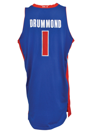 2012-13 Andre Drummond Detroit Pistons Game-Used & Autographed Road Jersey (JSA • Built-In Mic Pocket)