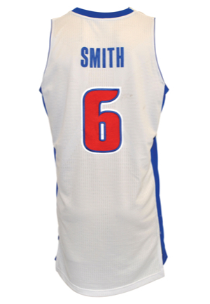 2013-14 Josh Smith Detroit Pistons Game-Used Home Jersey (Built-In Mic Pocket)