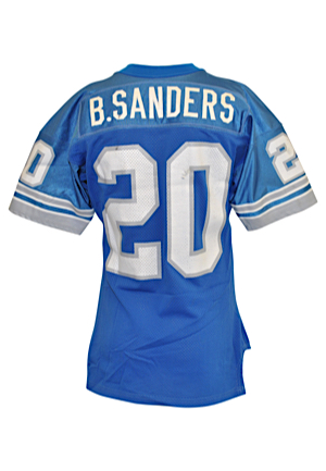 Early 1990s Barry Sanders Detroit Lions Game-Used Home Jersey (Repair • Custom PE Sleeve & Side Alterations)