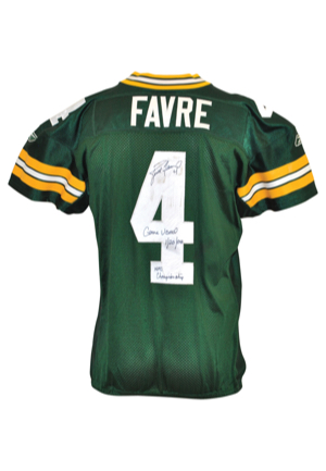 1/20/2008 Brett Favre Green Bay Packers NFC Championship Game-Used & Autographed Home Jersey (Full JSA LOA • Photo-Matched • Final Game As A Packer • Brett Favre LOA • Photo Of Favre Signing)