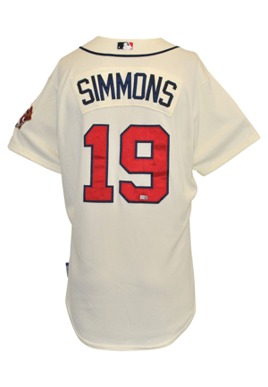 9/15/2012 Andrelton Simmons Atlanta Braves Game-Used Ivory Home Jersey (MLB Hologram)