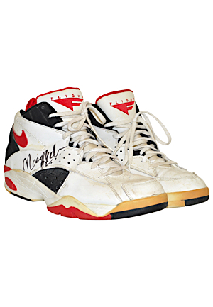 Late 1980s Moses Malone Game-Used & Autogrpahed Sneakers (JSA)