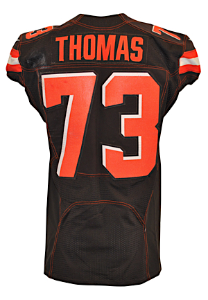 2015 Joe Thomas Cleveland Browns Game-Used Home Jersey (Team Barcode Inventory Tagging)