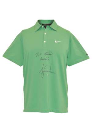 4/9/2010 Tiger Woods The Masters Tournament-Worn & Autographed Round 2 Friday Polo (PSA/DNA • Upper Deck COA • Photo-Matched)
