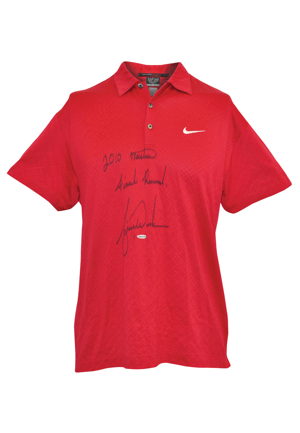 4/11/2010 Tiger Woods The Masters Tournament-Worn & Autographed Round 4 "Signature Sunday Red" Polo (PSA/DNA • Upper Deck COA • Photo-Matched)