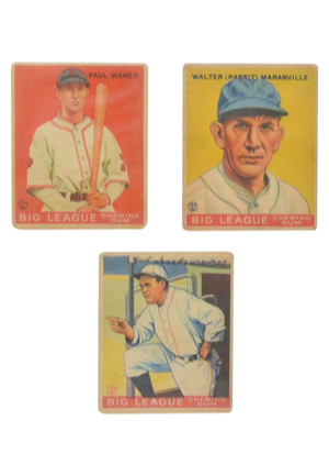 1933 Goudey Beckett Graded Cards — #25 Paul Waner, #117 Rabbit Maranville & #188 Rogers Hornsby (3)