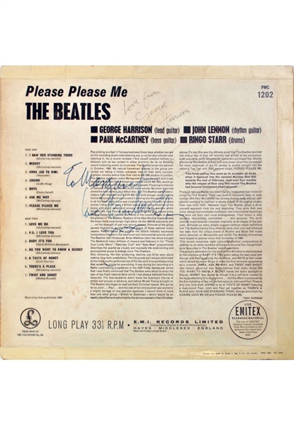 The Beatles "Please Please Me" Album Sleeve Autographed By John Lennon, Paul McCartney, Ringo Starr & George Harrison (Full JSA LOA)